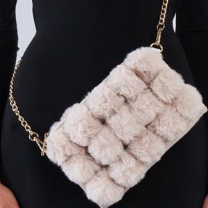 Mackenzie Fur Crossbody Purse -Ivory